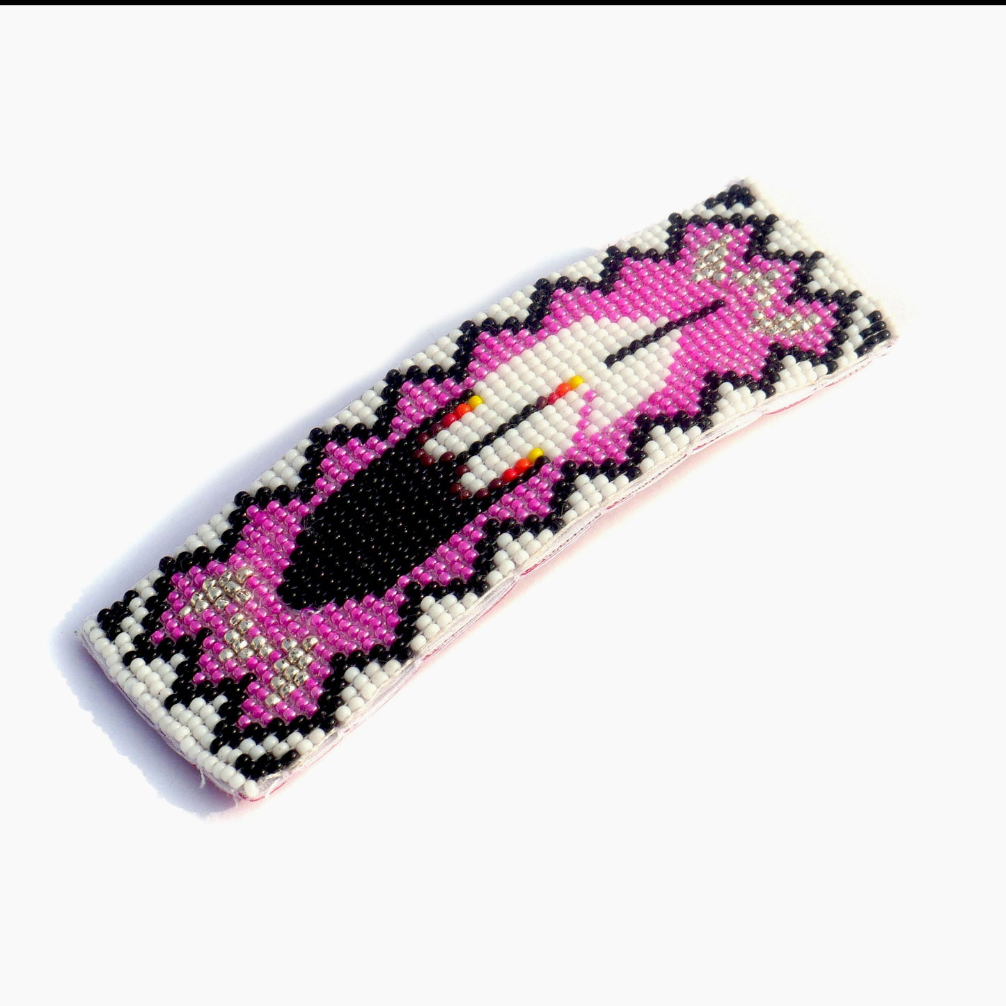 Pink Feather Beaded Hair Clips Native American Handmade Beaded Hair Baw Beaded Barrette
