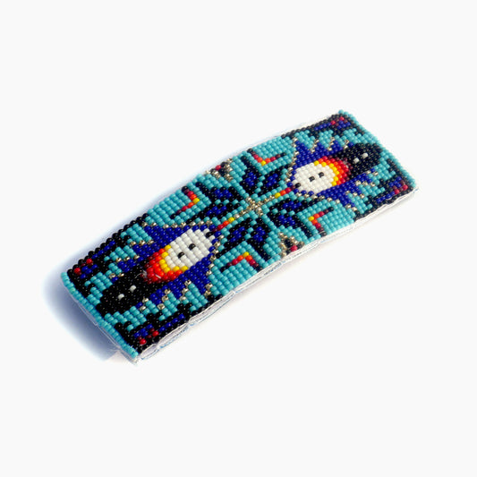Sky-Blue Star Feather Beaded Hair Clips Native American Handmade Beaded Hair Baw Beaded Barrette