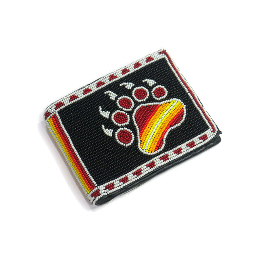 Black Bear-Paw Handmade beaded Leather Wallet seed bead  Native American Beadwork| traditional gifts for men and women