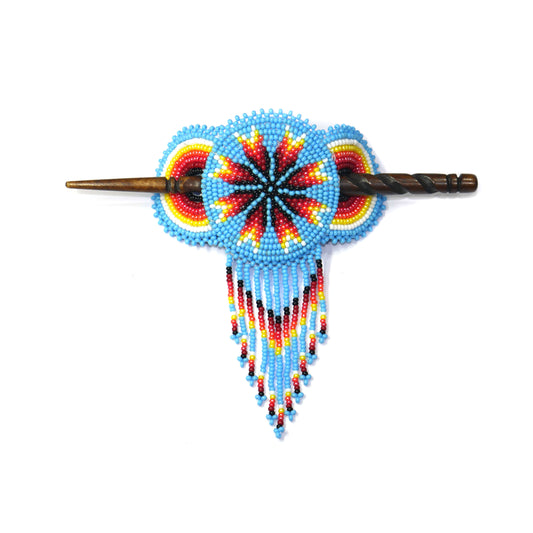 Sky-Blue Flower Beaded Hair Clips Native American Handmade Beaded Hair Baw Beaded Barrette