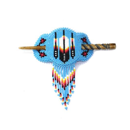 Sky-Blue Feather Beaded Hair Clips Native American Handmade Beaded Hair Baw Beaded Barrette