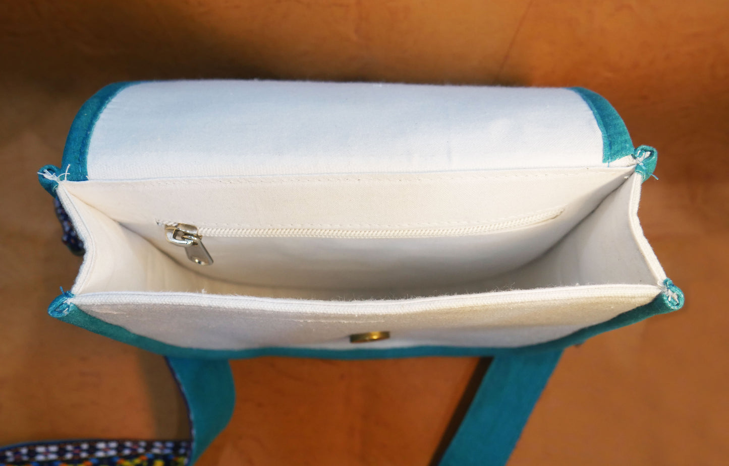 Handmade  Beaded Canvas Crossbody Bag , Shoulder Bag, Gift for Her, Gift for him ( Sky-Blue Feather)