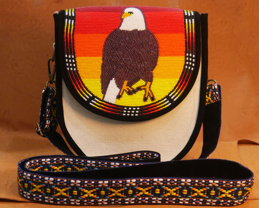 Handmade  Beaded Canvas Crossbody Bag , Shoulder Bag, Gift for Her, Gift for him (Eagle)