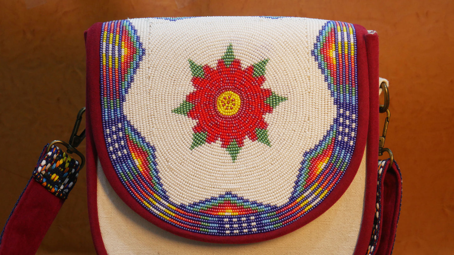 Handmade Beaded Canvas Crossbody Bag , Shoulder Bag, Gift for Her, Gift for him (White Floral)