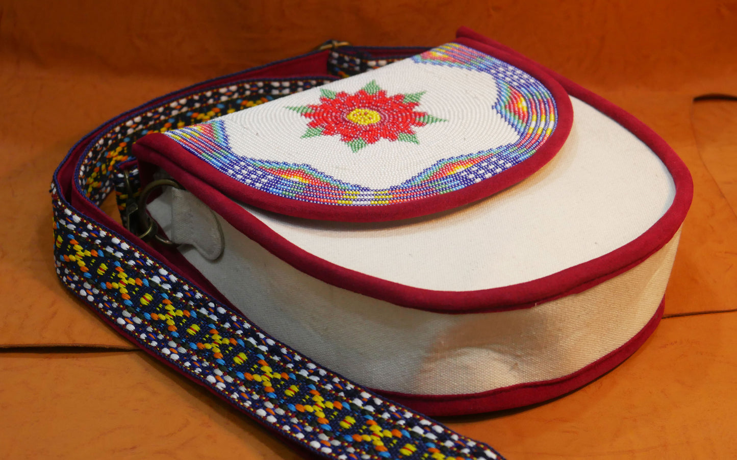 Handmade Beaded Canvas Crossbody Bag , Shoulder Bag, Gift for Her, Gift for him (White Floral)
