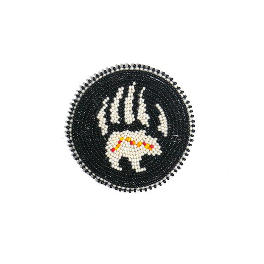 Black & Cream Bear Paw HANDMADE NATIVE AMERICAN BEADED CRAFT APPLIQUE PATCH ROSETTE 2.5 inch
