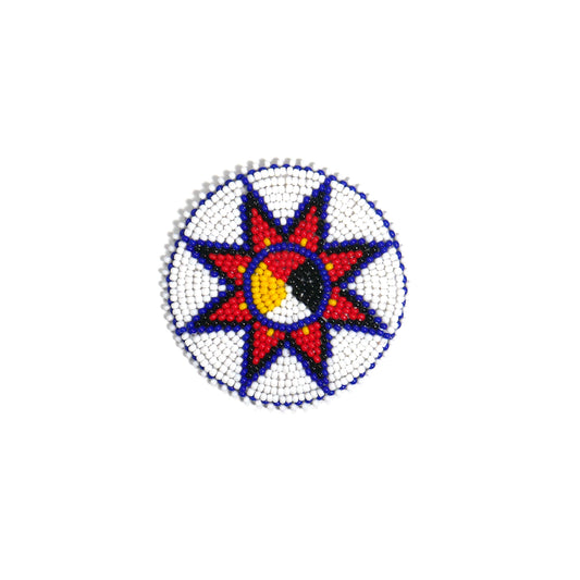 White Morning Star HANDMADE NATIVE AMERICAN BEADED CRAFT APPLIQUE PATCH ROSETTE 2.5 inch