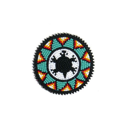 Turquoise Turtle HANDMADE NATIVE AMERICAN BEADED CRAFT APPLIQUE PATCH ROSETTE 2.5 inch