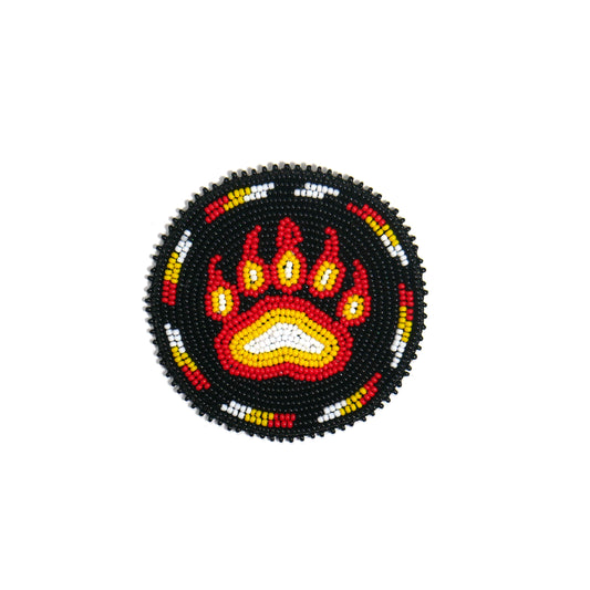 Black Bear Paw HANDMADE NATIVE AMERICAN BEADED CRAFT APPLIQUE PATCH ROSETTE 3.0 inch