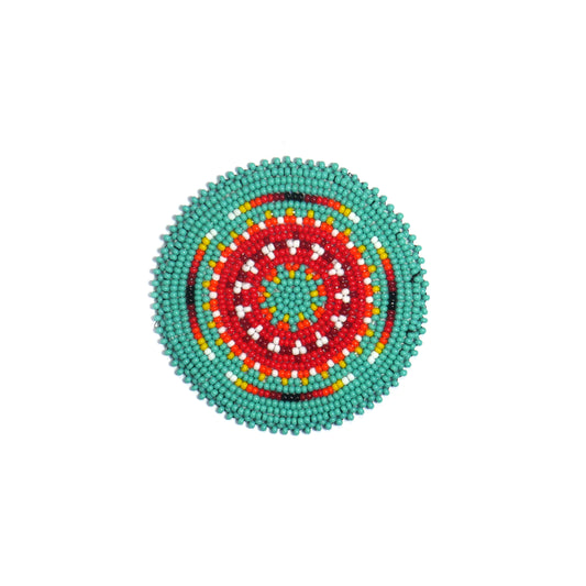 TURQUOISE GEOMETRIC HANDMADE NATIVE AMERICAN BEADED CRAFT APPLIQUE PATCH ROSETTE 2.5 inch