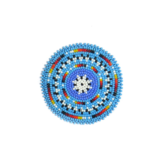 SKY-BLUE GEOMETRIC HANDMADE NATIVE AMERICAN BEADED CRAFT APPLIQUE PATCH ROSETTE 2.5 inch