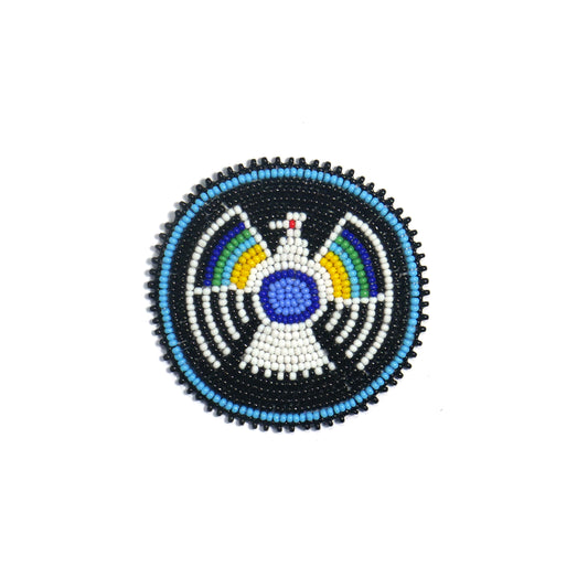 BLACK THUNDERBIRD HANDMADE NATIVE AMERICAN BEADED CRAFT APPLIQUE PATCH ROSETTE 2.5 inch