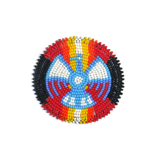RED THUNDERBIRD HANDMADE NATIVE AMERICAN BEADED CRAFT APPLIQUE PATCH ROSETTE 2.5 inch