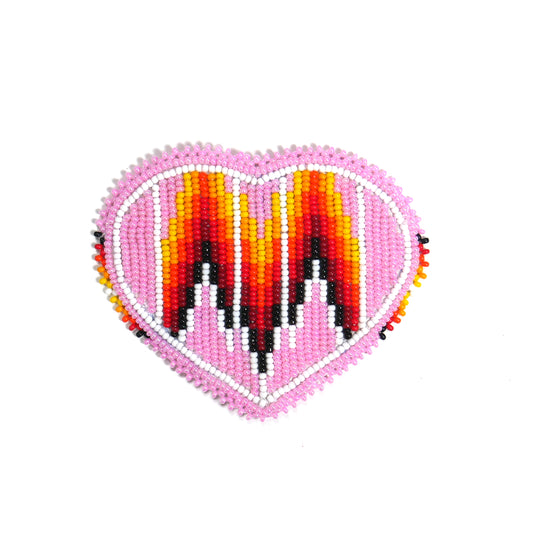BABY PINK HEART HANDMADE NATIVE AMERICAN BEADED CRAFT APPLIQUE PATCH ROSETTE 3.0 inch
