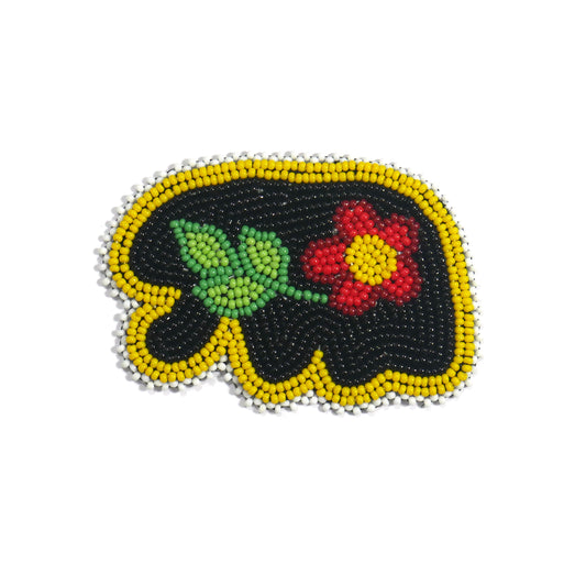 BLACK FLOWER BEAR HANDMADE NATIVE AMERICAN BEADED CRAFT APPLIQUE PATCH ROSETTE 3.0 inch