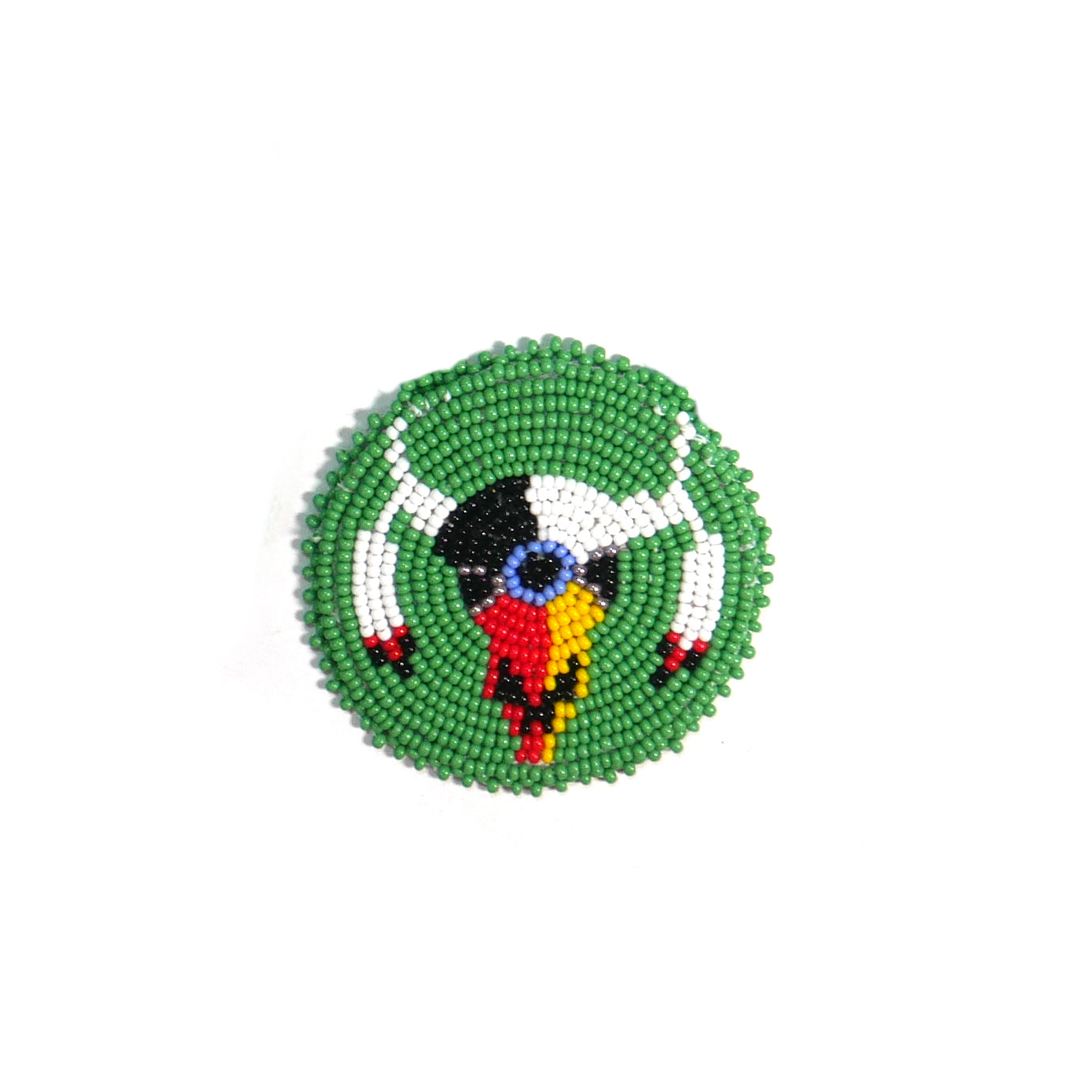 GREEN SKULL HANDMADE NATIVE AMERICAN BEADED CRAFT APPLIQUE PATCH ROSETTE 2.5 inch
