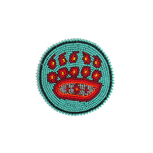TURQUOISE BEAR PAW HANDMADE NATIVE AMERICAN BEADED CRAFT APPLIQUE PATCH ROSETTE 3.0 inch