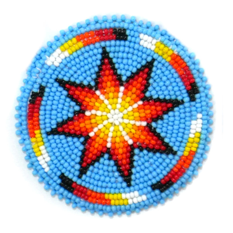SKY-BLUE MORNING STAR HANDMADE NATIVE AMERICAN BEADED CRAFT APPLIQUE PATCH ROSETTE 2.5 inch