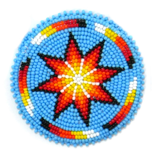 SKY-BLUE MORNING STAR HANDMADE NATIVE AMERICAN BEADED CRAFT APPLIQUE PATCH ROSETTE 2.5 inch