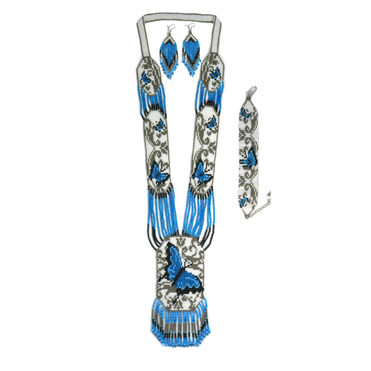 Trans Butterfly Native American Beaded Necklace ( Handmade )