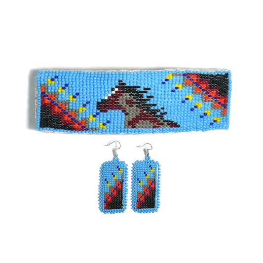 Sky-blue Horse Beaded Hair Clips Native American Handmade Beaded Hair Baw Beaded Barrette