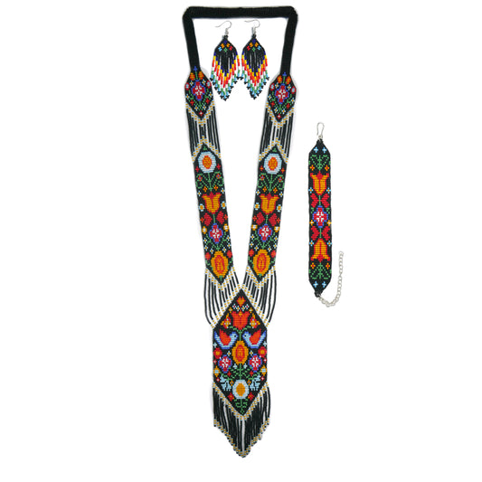 Black Flower Native American Beaded Necklace ( Handmade )