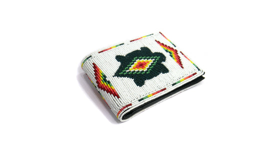 White Turtle Handmade beaded Leather Wallet seed bead  Native American Beadwork| traditional gifts for men and women
