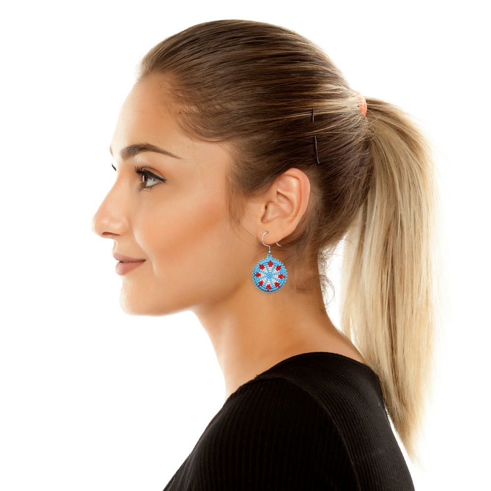Sky-Blue Handmade Native American Seed Beads Beaded Earrings