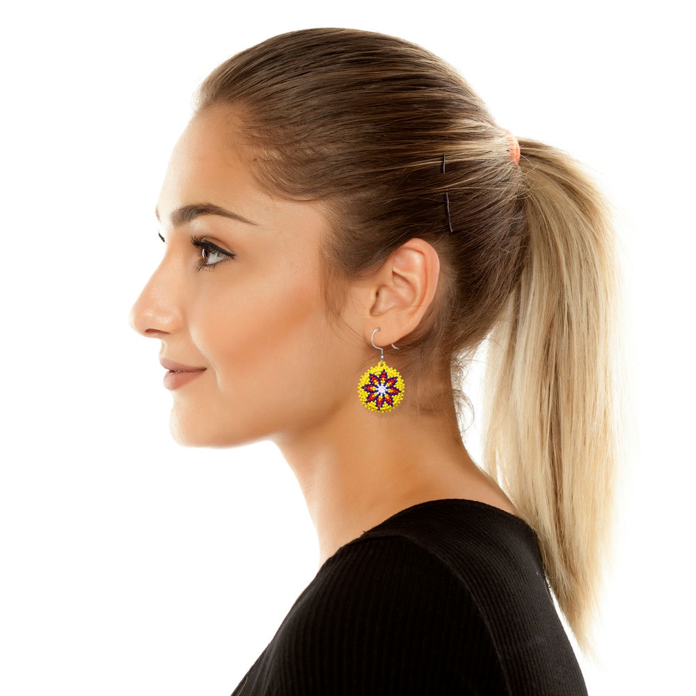 Yellow Handmade Native American Seed Beads Beaded Earrings