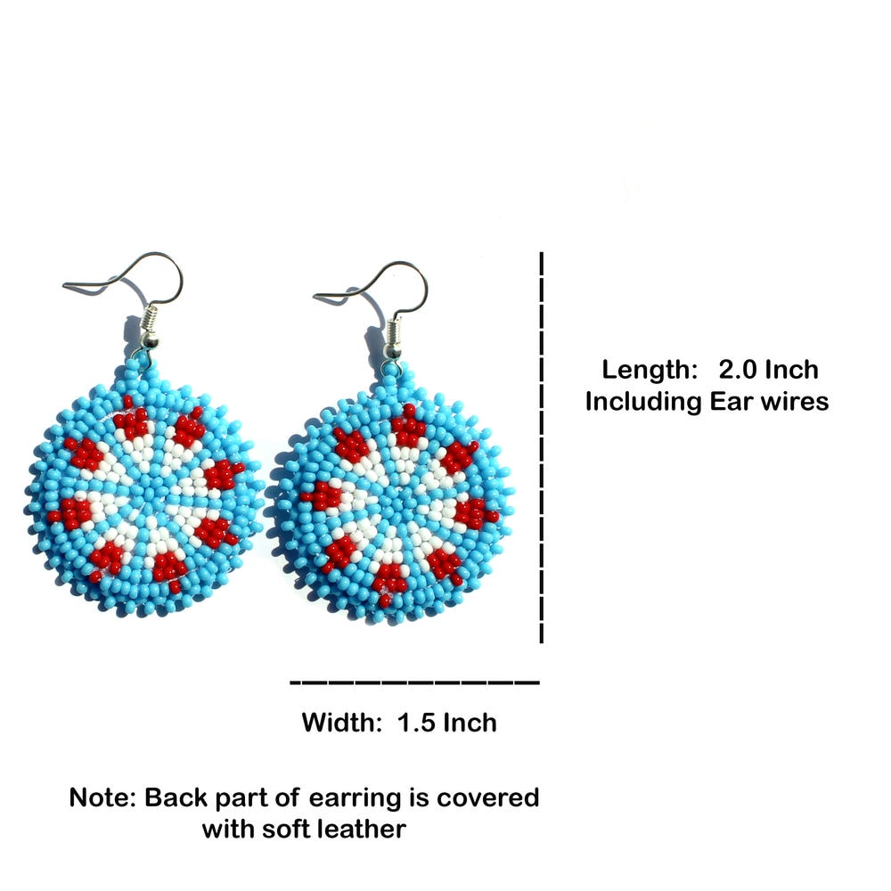 Sky-Blue Handmade Native American Seed Beads Beaded Earrings
