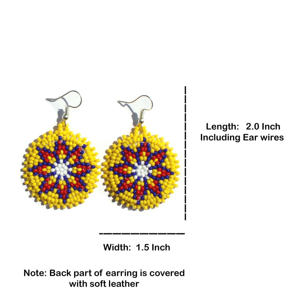 Yellow Handmade Native American Seed Beads Beaded Earrings