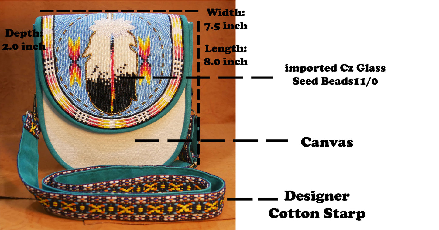Handmade  Beaded Canvas Crossbody Bag , Shoulder Bag, Gift for Her, Gift for him ( Black Bear-Paw )