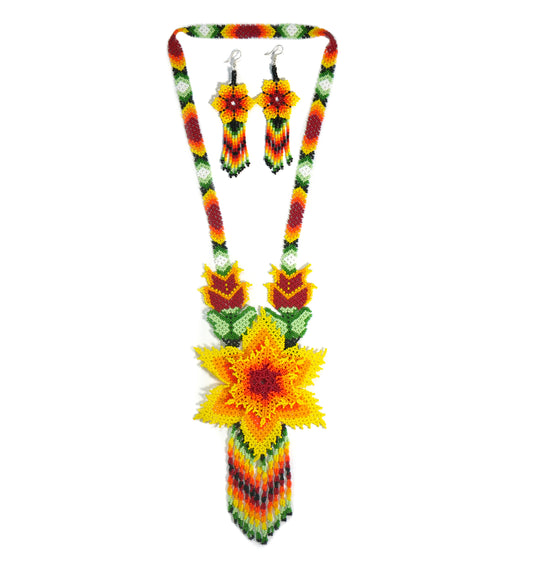 Yellow Native American Beaded huichol Necklace( Handmade )