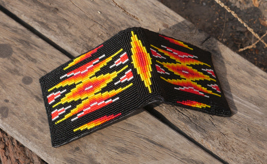 Black Handmade beaded Leather Wallet seed bead  Native American handicraft| traditional gifts for men and women